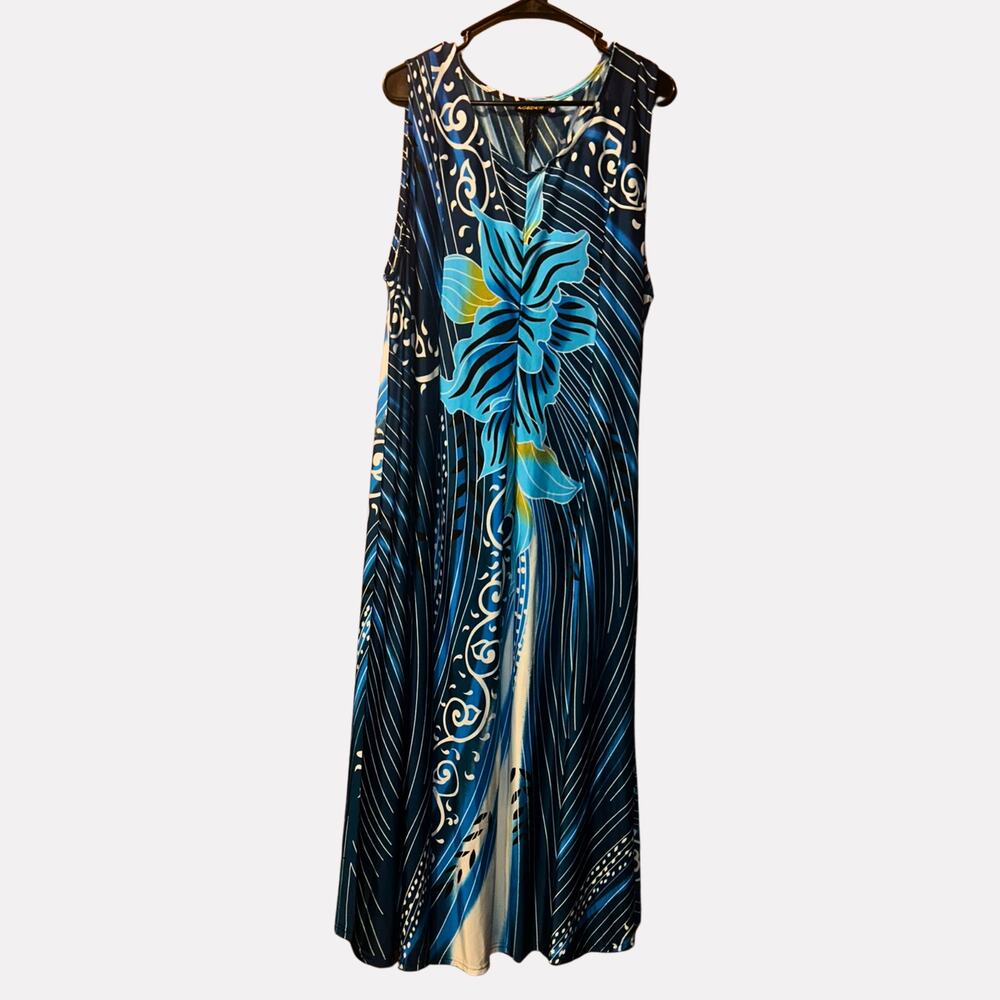 Reborn Blue Floral Maxi Dress – Women's XL/1X A-Line Boho Summer Dress